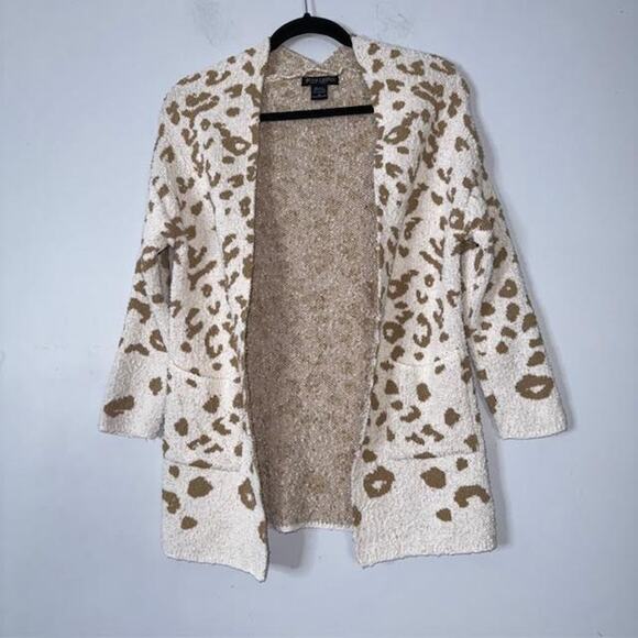 Sabrina Lauren Women's Animal Print Open Cardigan Sweaters Tan Cream Size Medium - Picture 1 of 4